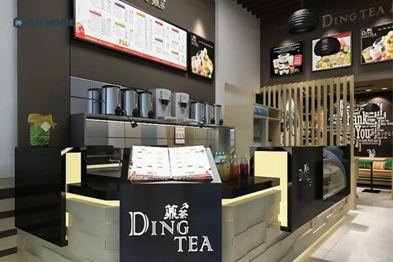 Khối hình chữ L giúp nhân viên dễ dàng pha chế lẫn quan sát, giao tiếp với khách hàng