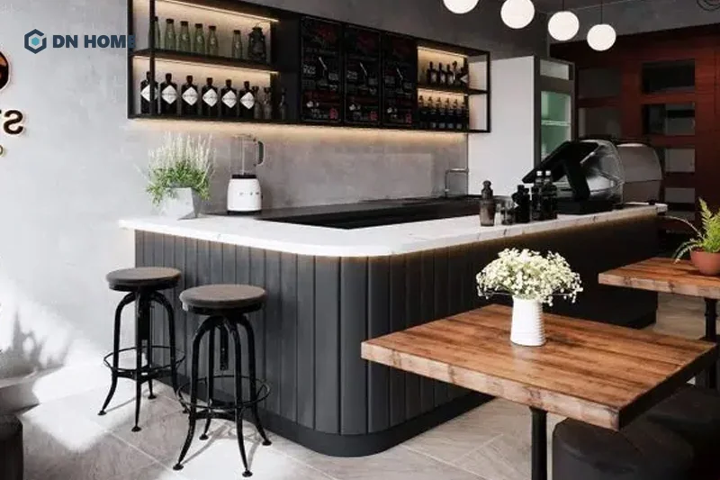 Quầy pha chế hình chữ U phù hợp với những quán trà sữa cần tốc độ phục vụ nhanh