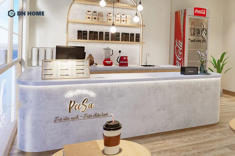 Thiết kế quầy pha chế phong cách hiện đại thường sử dụng thêm đèn LED làm điểm nhấn