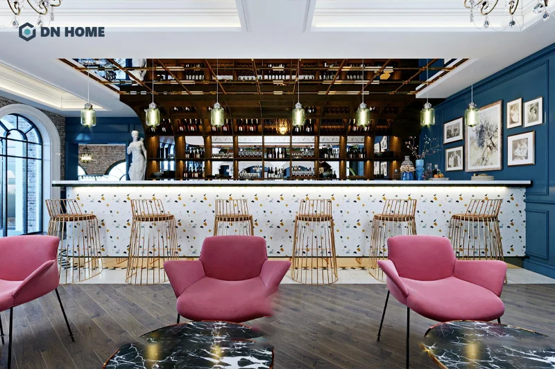 Các gam màu trung tính thường được sử dụng chủ đạo khi thiết kế quầy pha chế trà sữa