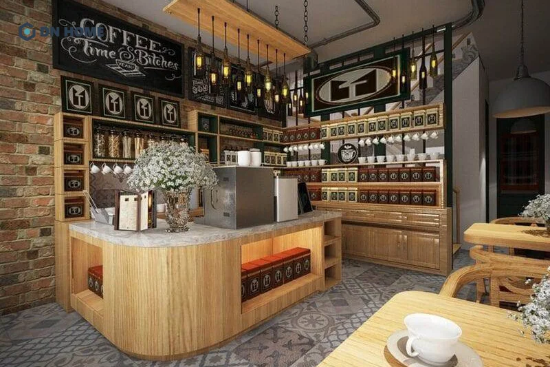 Chất liệu thô mộc được sử dụng chủ đạo khi thiết kế quầy pha chế phong cách vintage