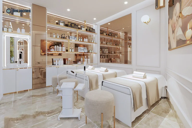 Sử dụng gương để tạo hiệu ứng thị giác trông không gian spa trở nên thoáng đãng hơn