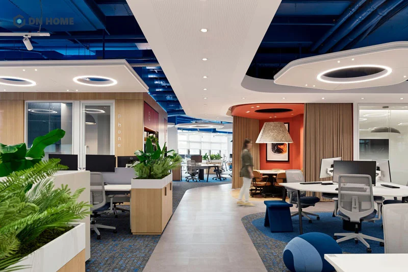 Kết hợp đa dạng sắc màu là điểm nhấn ấn tượng trong thiết kế văn phòng phong cách sáng tạo