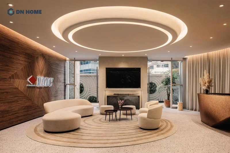 Khu vực tiếp khách trong văn phòng 60m2 cần được chú trọng thiết kế để tạo ấn tượng tốt với đối tác