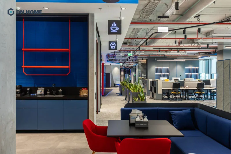 Trần thô là một trong những đặc lớn nhất trong thiết kế văn phòng làm việc phong cách công nghiệp