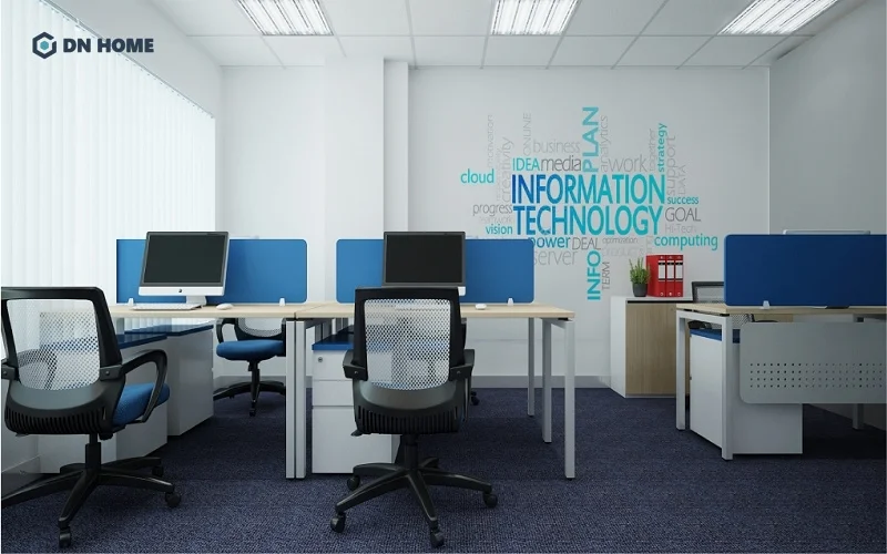 Tông màu chủ đạo của thiết kế văn phòng mệnh thuỷ là xanh dương, trắng