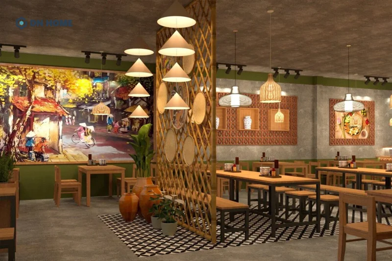 Quán ăn vặt trang trí bằng ánh sáng vàng tạo cảm giác gần gũi, thân thuộc và ấm cúng