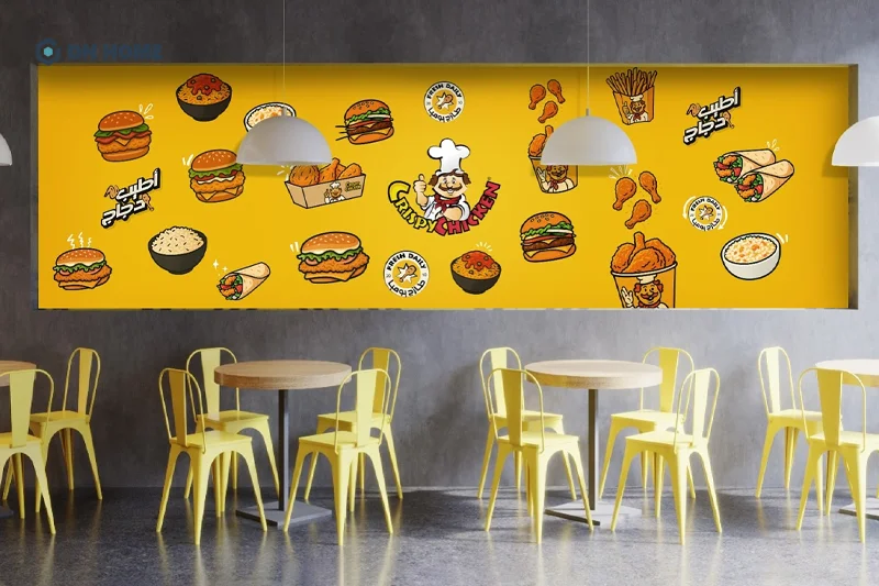 Nên ưu tiên lựa chọn giấy dán tường màu sắc ấn tượng để dễ dàng tạo điểm nhấn, thu hút khách hàng