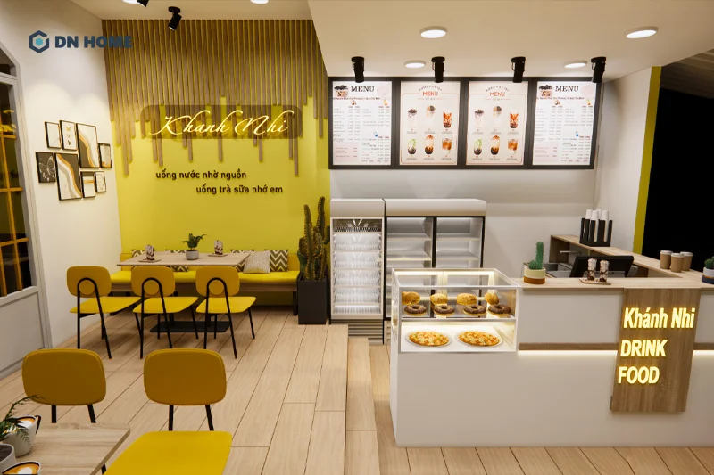 Quán ăn vặt trang trí theo phong cách hiện đại phù hợp với nhóm đối tượng trẻ trung, năng động