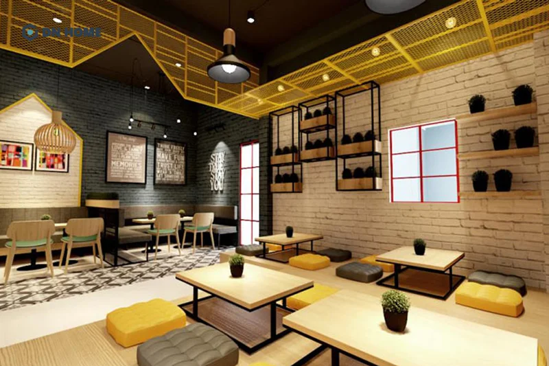 Tranh ảnh, đèn LED thường được sử dụng để decor quán ăn vặt theo phong cách hiện đại