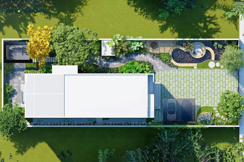 Nhiều màu sắc và cây lá to là đặc trưng thiết kế cảnh quan sân vườn phong cách nhiệt đới