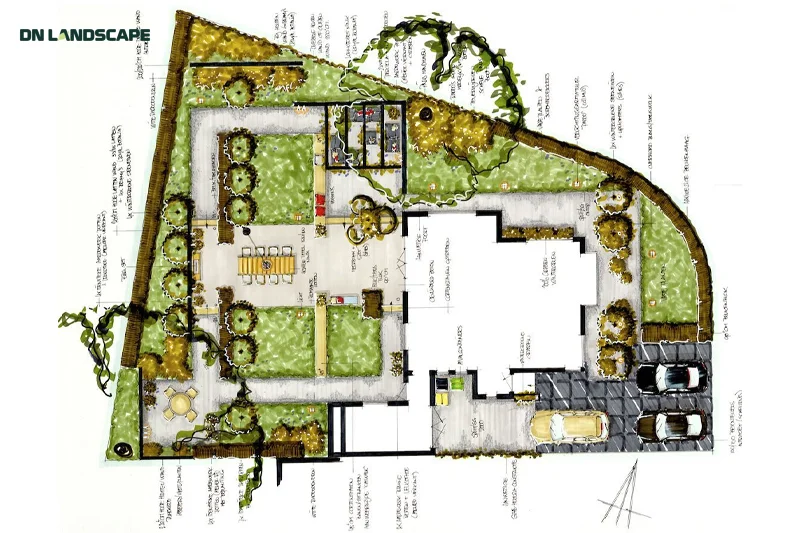 Bản vẽ cảnh quan sân vườn cho phép chủ đầu tư có góc nhìn đa chiều về dự án