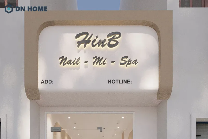 Bảng hiệu tiệm nail thiết kế với gam màu trung tính, pastel tạo cảm giác tinh tế