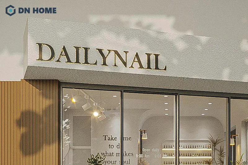 Mẫu bảng hiệu tiệm nail inox mạ vàng tạo hình ảnh chuyên nghiệp và sang trọng, cao cấp