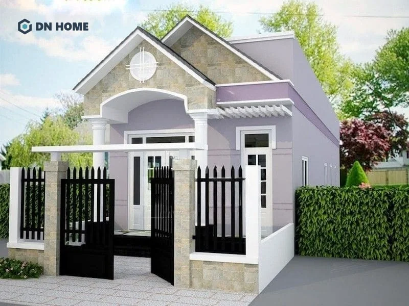 Thiết kế cổng nhà đẹp ở nông thôn theo kết cấu mũi giáo dù mang hơi hướng truyền thống nhưng vẫn được khá nhiều gia đình lựa chọn