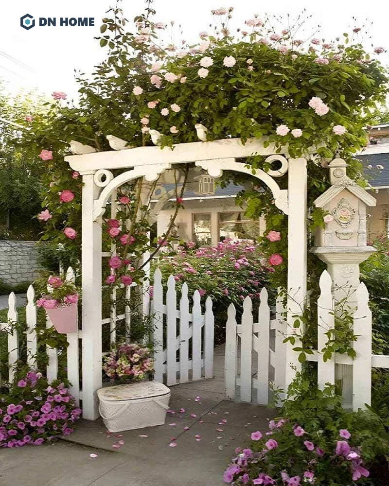 Cổng nhà đẹp ở nông thôn thiết kế theo phong cách nhà vườn