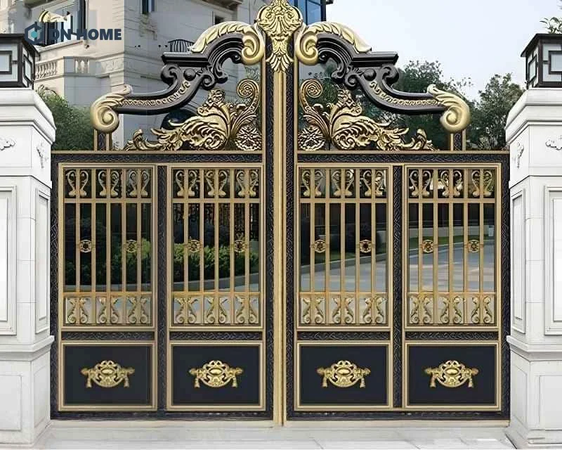 Cổng nhà đẹp ở nông thôn với chất liệu nhôm đúc