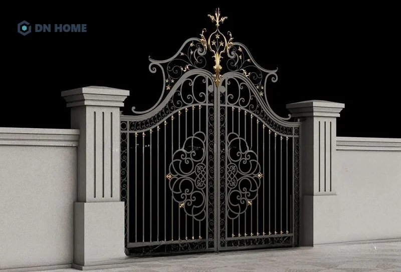 Cổng nhà đẹp ở nông thôn bằng vật liệu sắt mỹ thuật