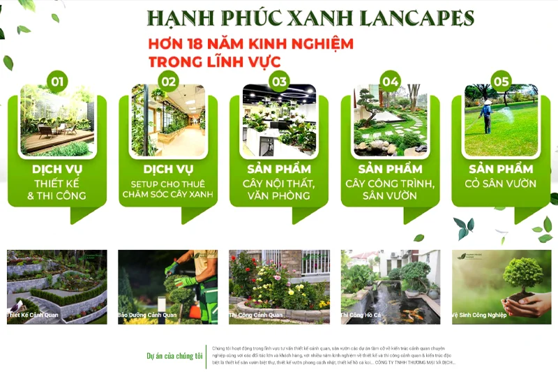 Công Ty TNHH TM & DV Hạnh Phúc Xanh luôn đưa ra các giải pháp cảnh quan tối ưu theo mong muốn và ngân sách của khách hàng