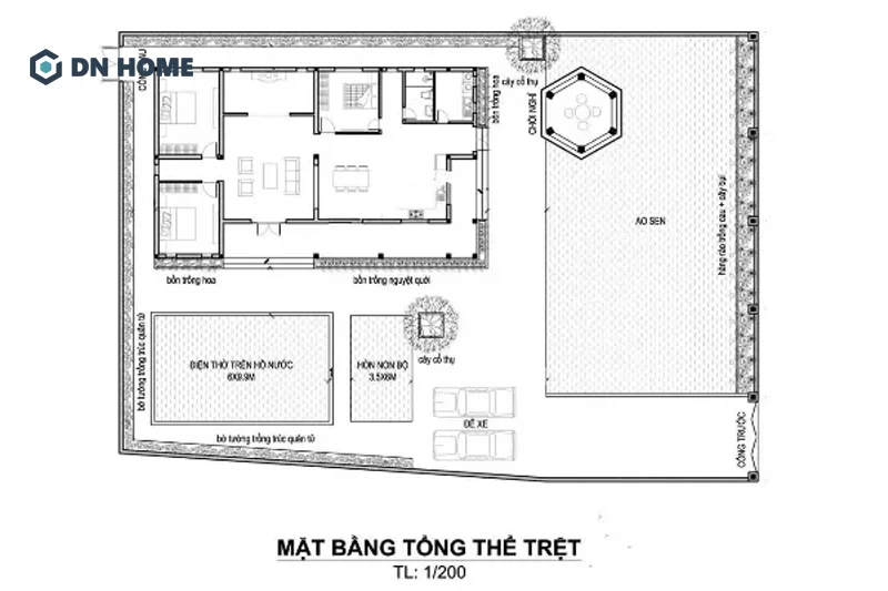 Khu vực phòng khách thiết kế liên thông với phòng thờ, thoáng đãng nhưng không mất đi sự tôn nghiêm