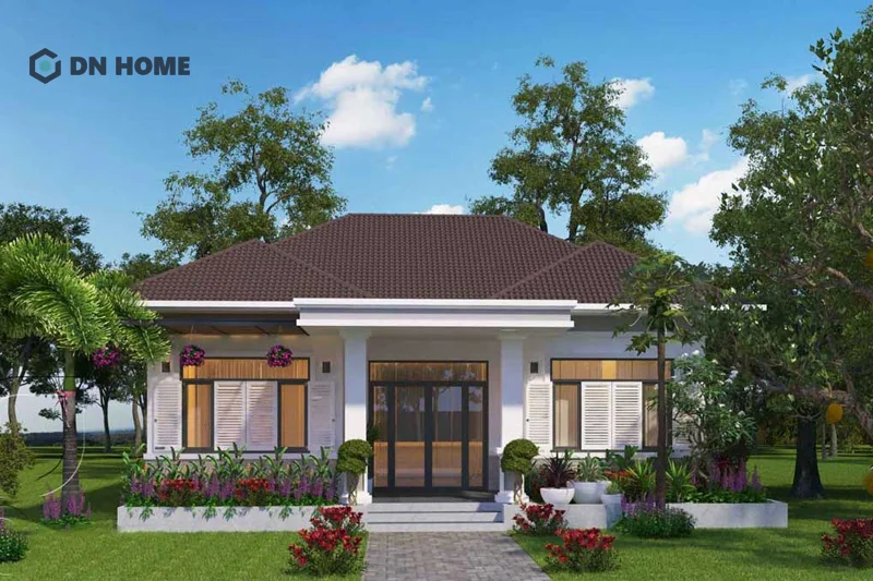 Nhà vườn 1 tầng 3 phòng ngủ tạo nên không gian sống thoáng mát và gần gũi với thiên nhiên