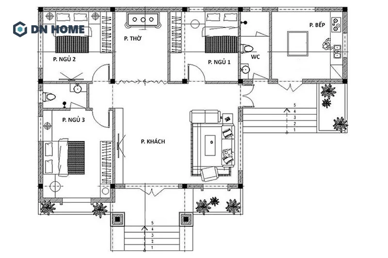 Nhờ vào góc chữ L, các khu vực chức năng cũng được thiết kế khoa học hơn