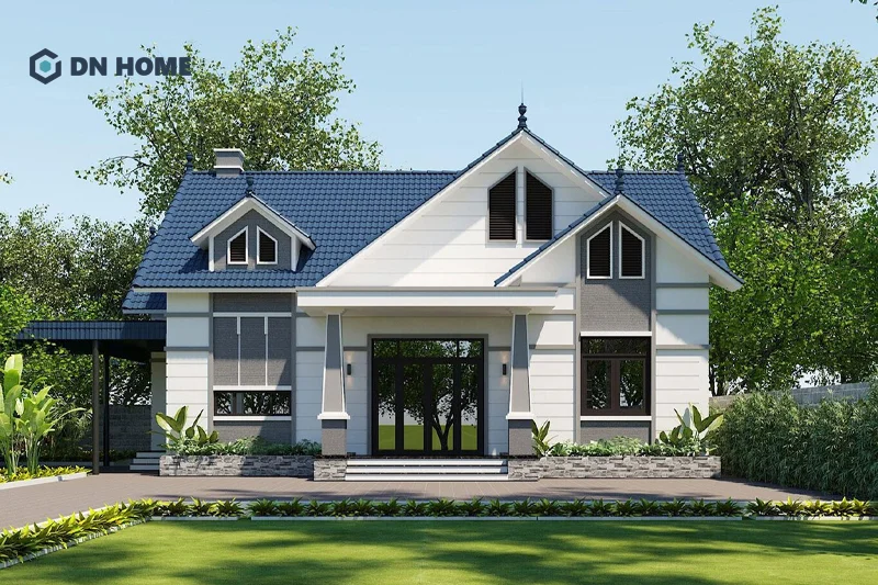 Nhà 1 tầng 1 phòng thờ, 3 phòng ngủ được thiết kế mặt tiền với kiểu mái Thái truyền thống