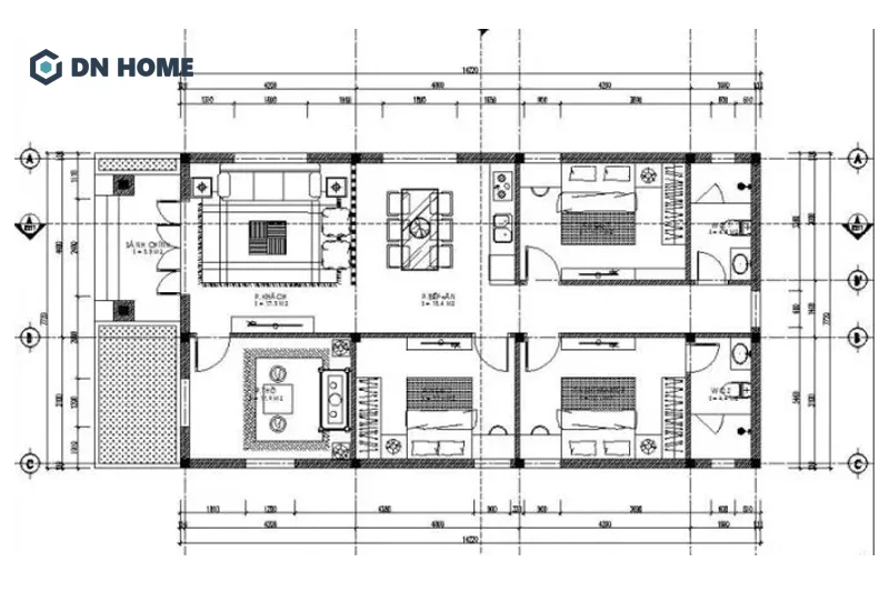 Mặt bằng công năng nhà 120m2 3 phòng ngủ được bố trí khoa học, thuận tiện sử dụng