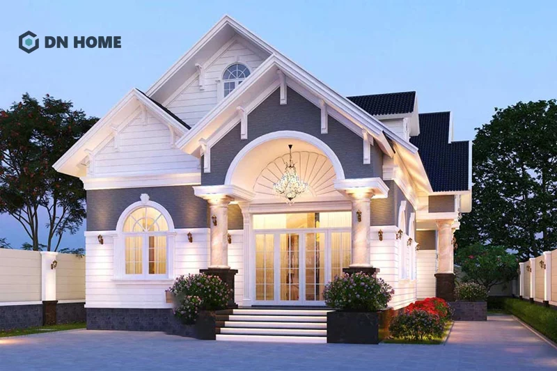 Nhà 1 tầng thiết kế kiểu Châu Âu mang đến vẻ đẹp bề thế, tinh tế với hệ mái vòm