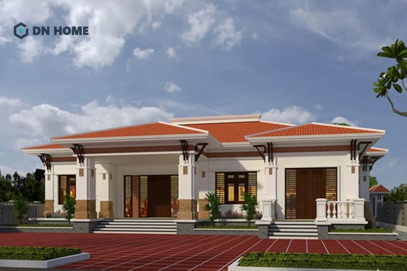 Biệt thự 1 tầng 3 phòng ngủ thường sử dụng mái ngói để tạo điểm nhấn ngoại thất