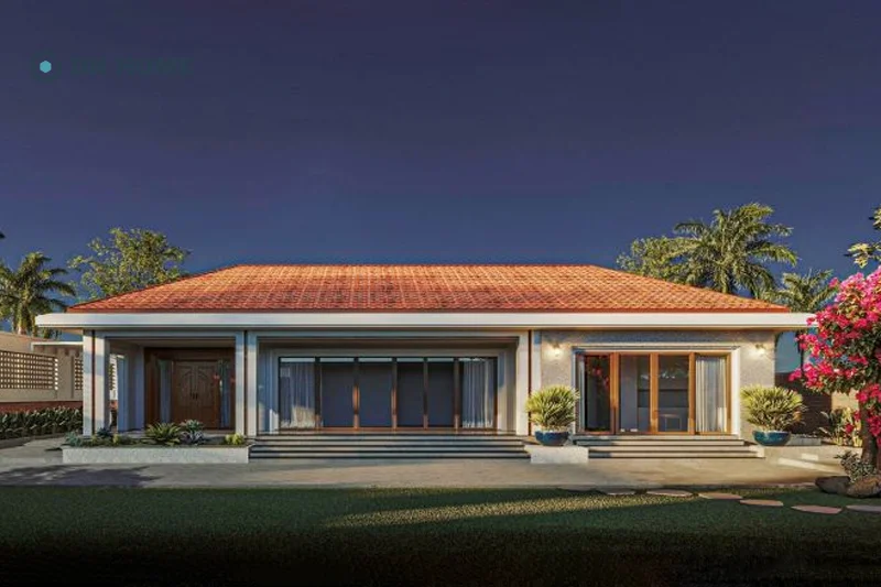 Mặt tiền nhà 1 tầng mái Thái với 3 phòng ngủ, giữ được nét đẹp kiến trúc truyền thống Á Đông