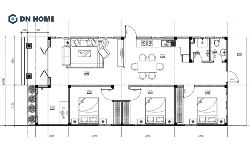 Theo bản vẽ công năng, toàn bộ ngôi nhà được phần chia thành 2 khu bên trái và phải