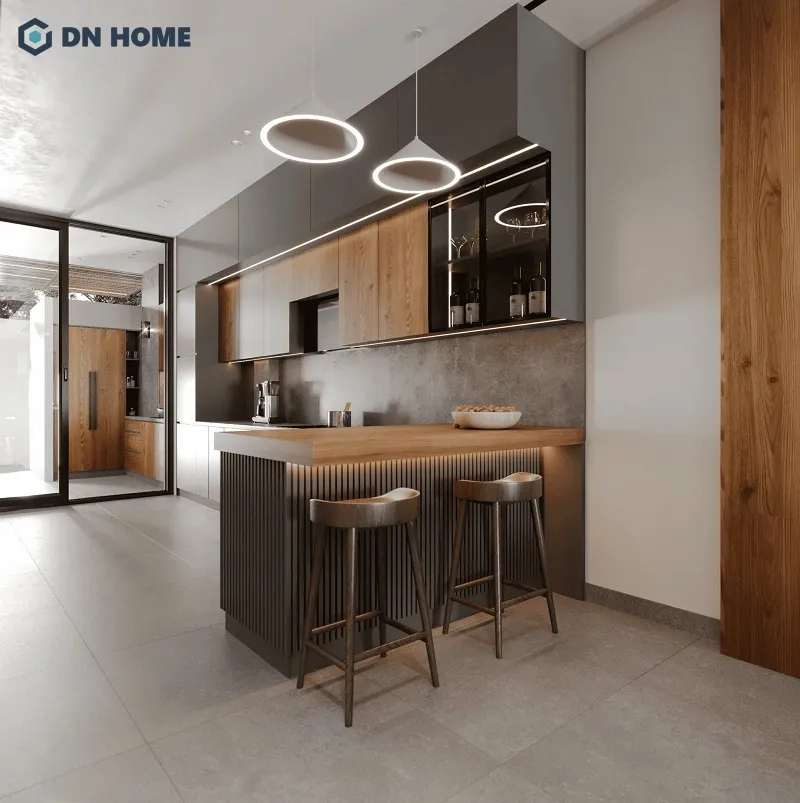 Quầy bar mini chung cư thiết kế hiện đại, đơn giản nhưng không kém phần thu hút
