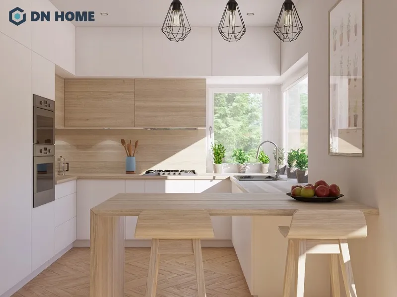 Quầy bar mini trong bếp với thiết kế đơn giản