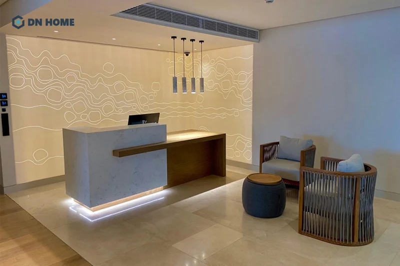 Quầy lễ tân phong cách hiện đại mang đến vẻ đẹp tinh gọn, tiện nghi cho không gian spa