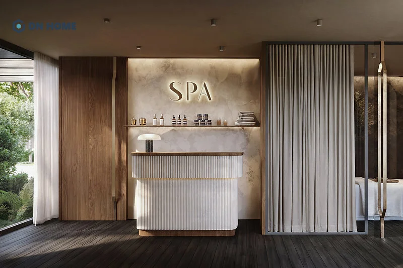 Mẫu quầy lễ tân nhỏ gọn giúp tiết kiệm không gian spa diện tích khiêm tốn hiệu quả