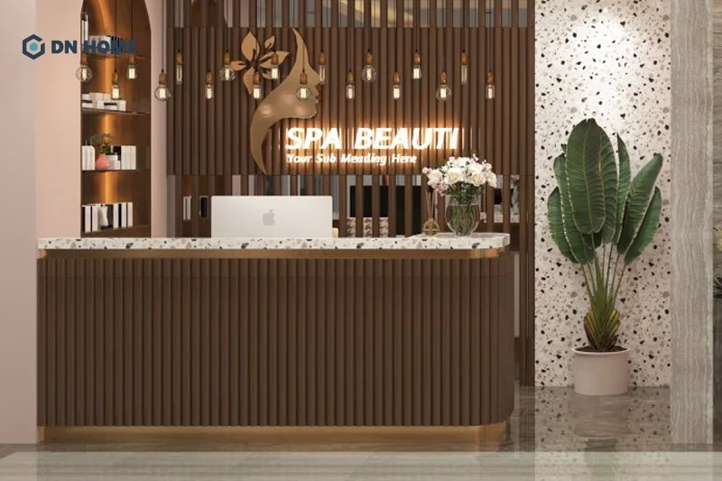 Quầy lễ tân được thiết kế riêng dựa vào phong cách thiết kế chủ đạo của không gian spa