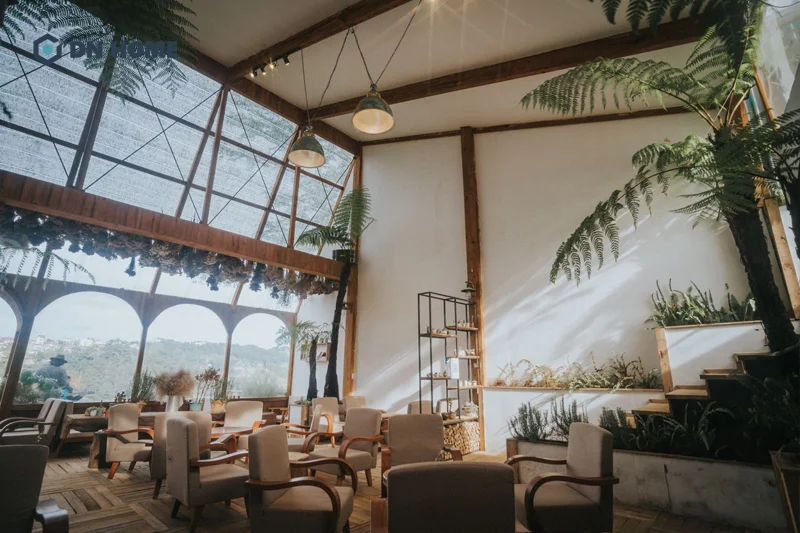 Cây xanh và chất liệu thân thiện với môi trường là đặc trưng trong quán cafe phong cách thiên nhiên