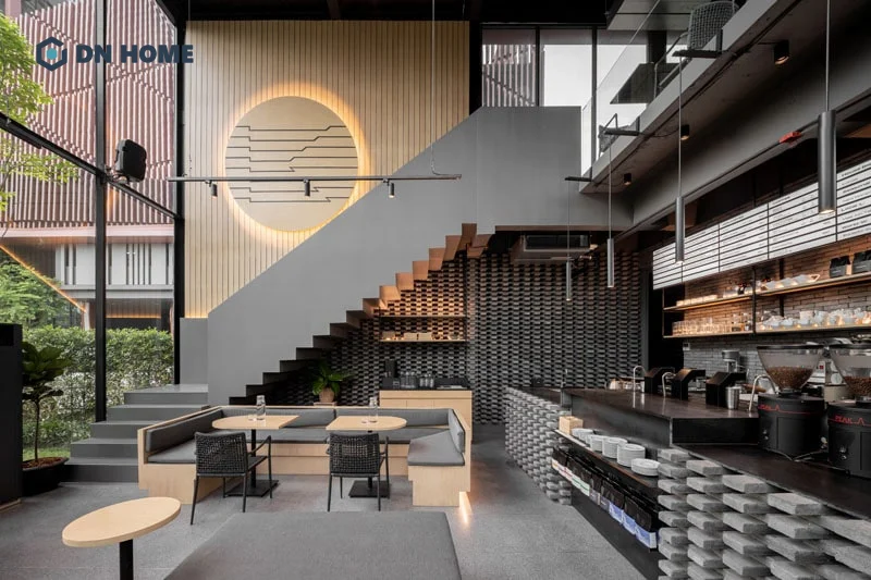 Các gam màu trung tính được sử dụng phổ biến trong thiết kế quán cafe phong cách hiện đại