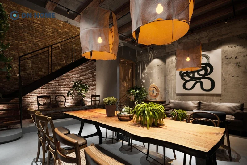 Thiết kế - thi công quán cafe phong cách mộc không thể thiếu bố trí thêm cây xanh