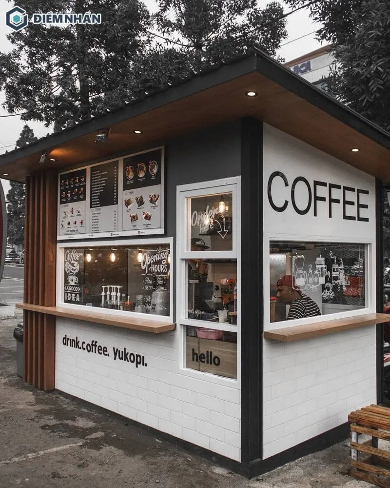 Bảng hiệu cafe take away đặc trưng bởi những đường nét cơ bản, bắt mắt