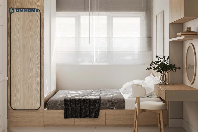 Ánh sáng tự nhiên giúp phòng khách chung cư 50m2 vừa thoáng vừa ấm cúng