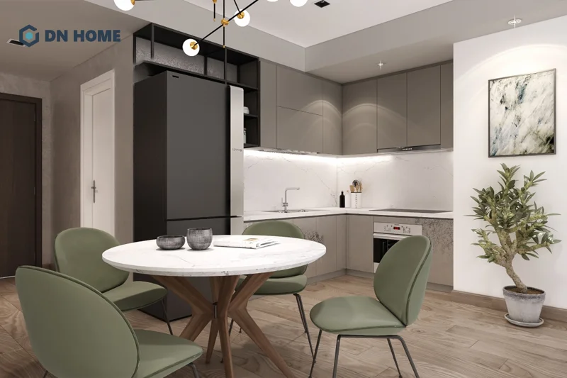 Có thêm thêm cây xanh và tranh ảnh để tạo điểm nhấn cho chung cư mini phong cách hiện đại