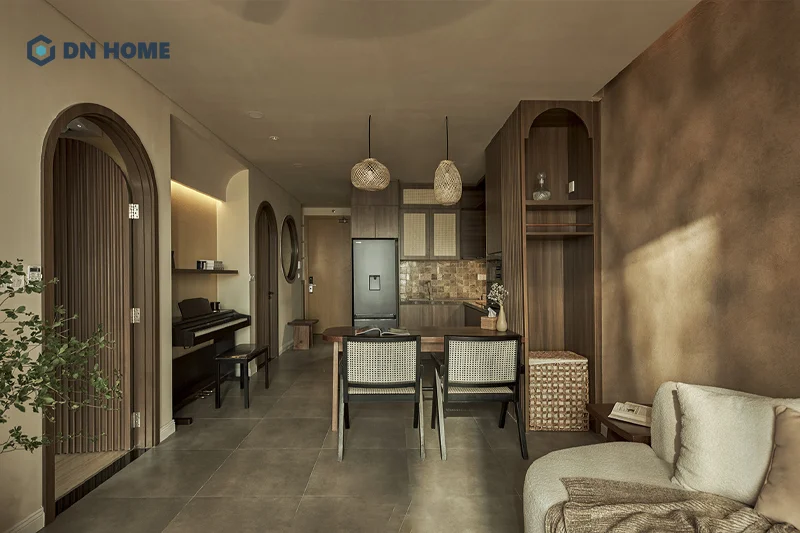 Nội thất bên trong chung cư mini phong cách Wabi Sabi thường có kiểu dáng đơn giản