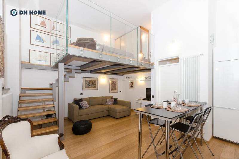 Với diện tích chỉ 15m2, chung cư mini thường ứng dụng giải pháp gác lửng để tăng diện tích sàn