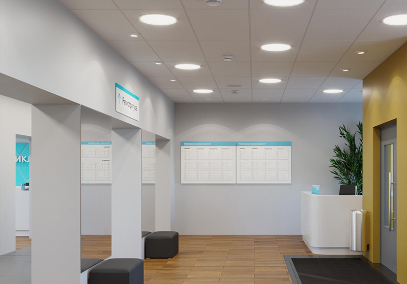 Thiết kế khu vực hành làng với lối di chuyển thoáng đãng, thuận tiện cho cả nhân viên và khách hàng