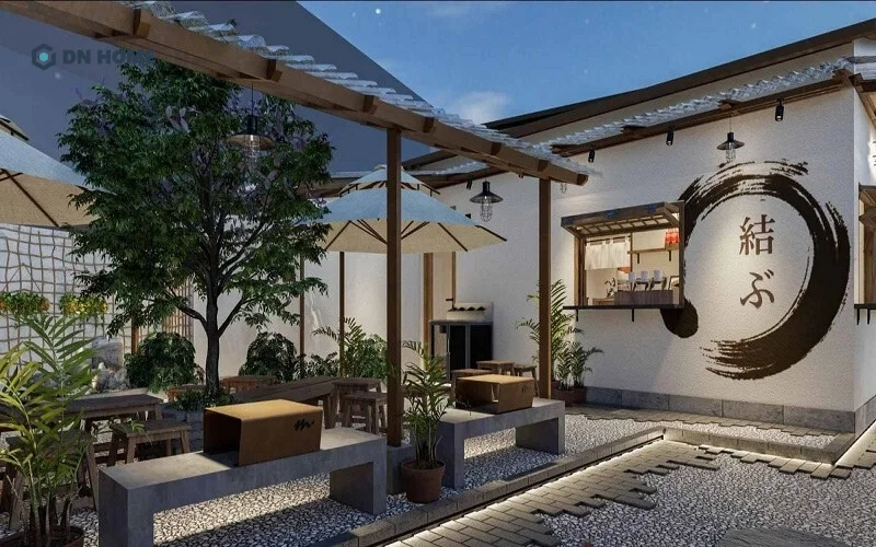 Mẫu thiết kế quán cafe sân vườn 200m2 phong cách Zen