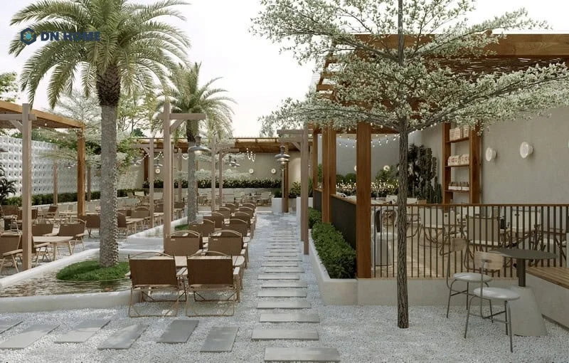 Không gian ngoài trời tận dụng tối đa ánh sáng tự nhiên để tạo cảm giác thoáng đãng