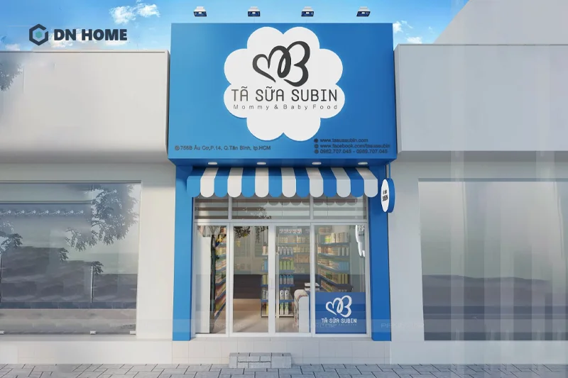 Dự án shop mẹ và bé Subin được thiết kế theo phong cách hiện đại và tối giản