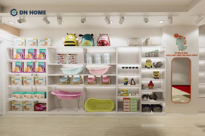 Kệ tủ được thiết kế đơn giản, giúp khách hàng thuận tiện hơn trong việc mua sắm